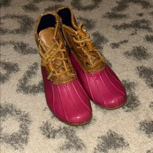 Sperry Pink and Tan Lace-Up Duck Boots